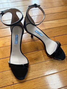 Prada Black Patent Leather Ankle-Strap Heels